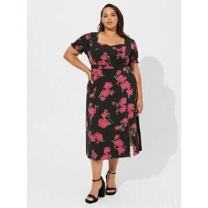 Torrid Tea Length Stretch Challis Sweetheart A Line Dress Size 2 Rema Floral NWT